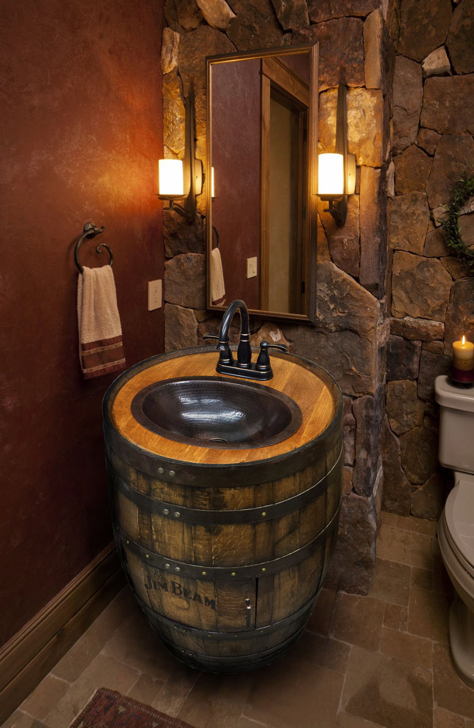 Whiskey Barrel Bathroom Vanity
 Whiskey barrel sink hammered copper rustic antique