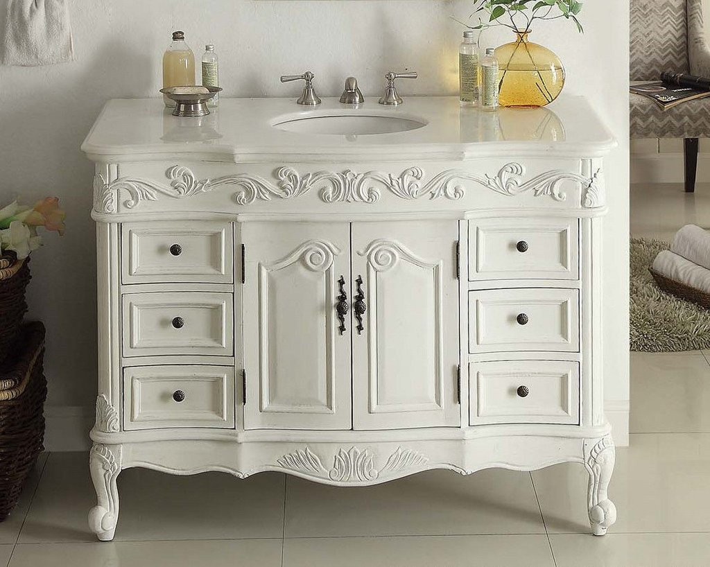 White 48 Inch Bathroom Vanities
 48" Antique White Beckham Bathroom Sink Vanity & Mirror SW