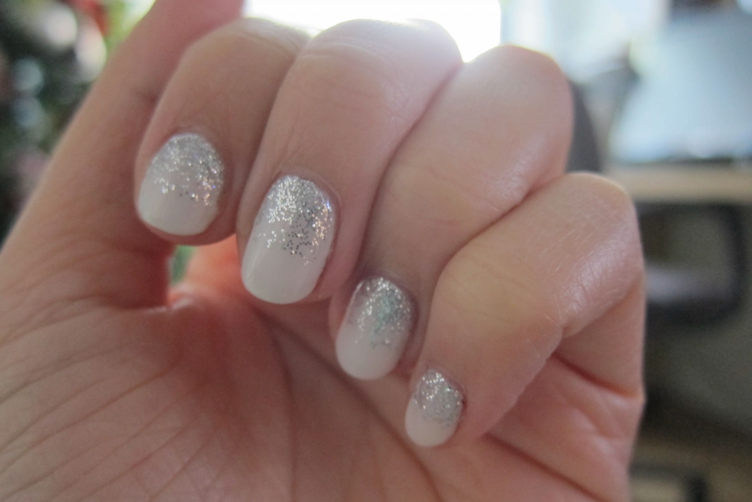 White And Glitter Nails
 Nails