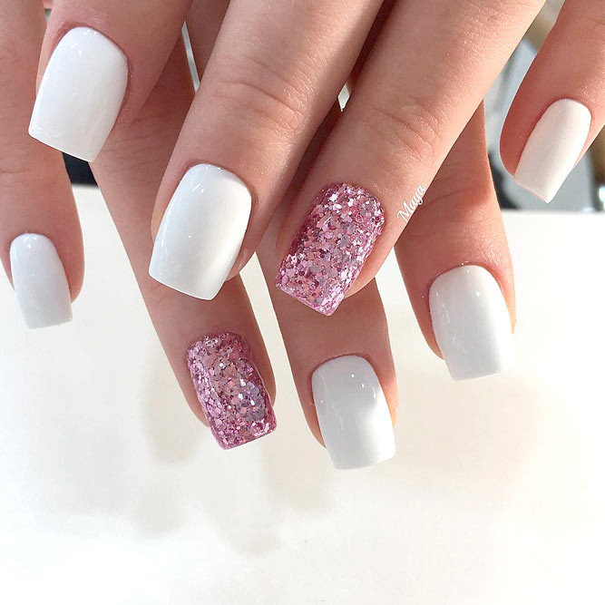 White And Glitter Nails
 Top 65 Pretty White Nails With Glitter Shapes trendy