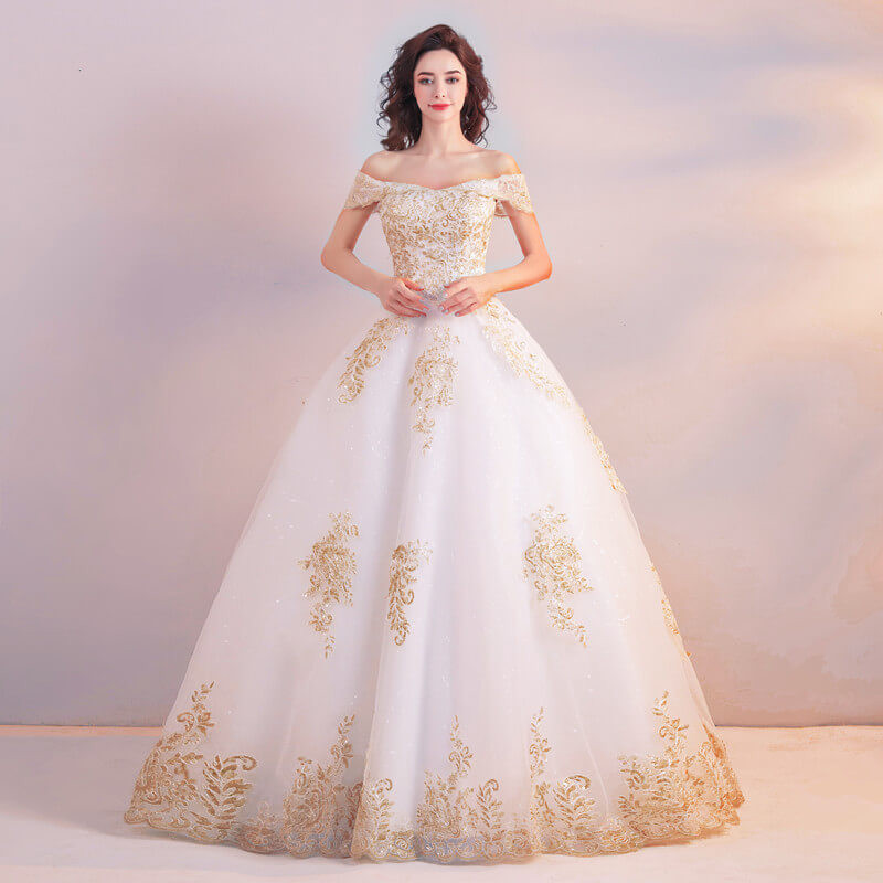 White And Gold Wedding Dresses
 White And Gold Wedding Dress Princess Lace Bridal Dress