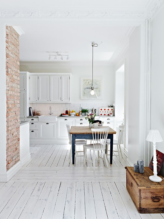 White Bricks Kitchen
 decordots white kitchen and brick wall