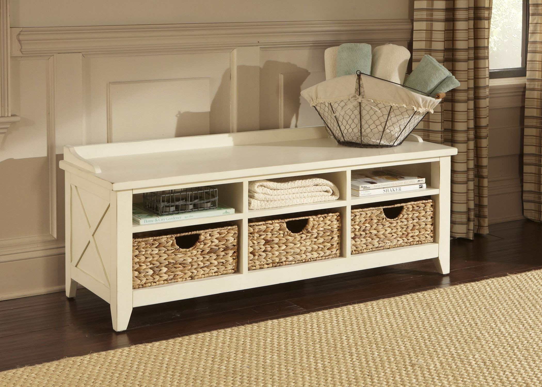 White Cubby Storage Bench
 Hearthstone Rustic White Cubby Storage Bench from Liberty