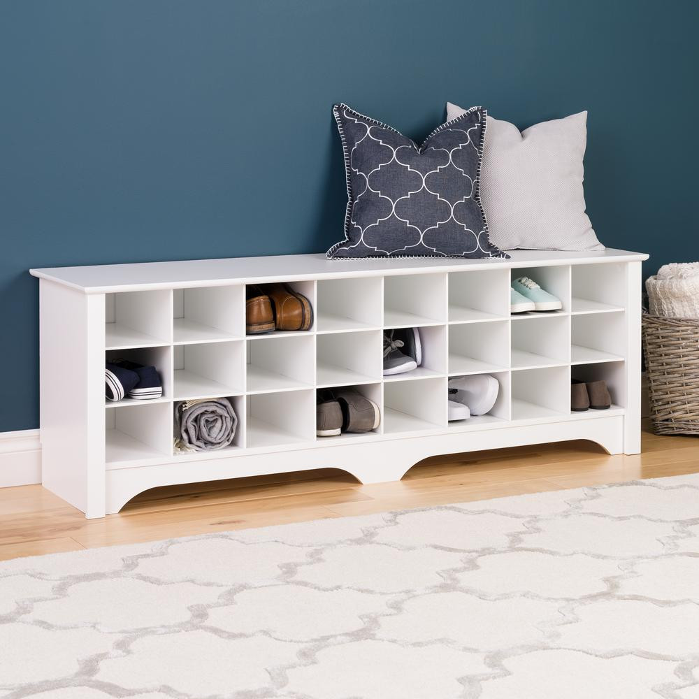 White Cubby Storage Bench
 Prepac 60 in White Shoe Cubby Bench WSS 6020 The Home Depot