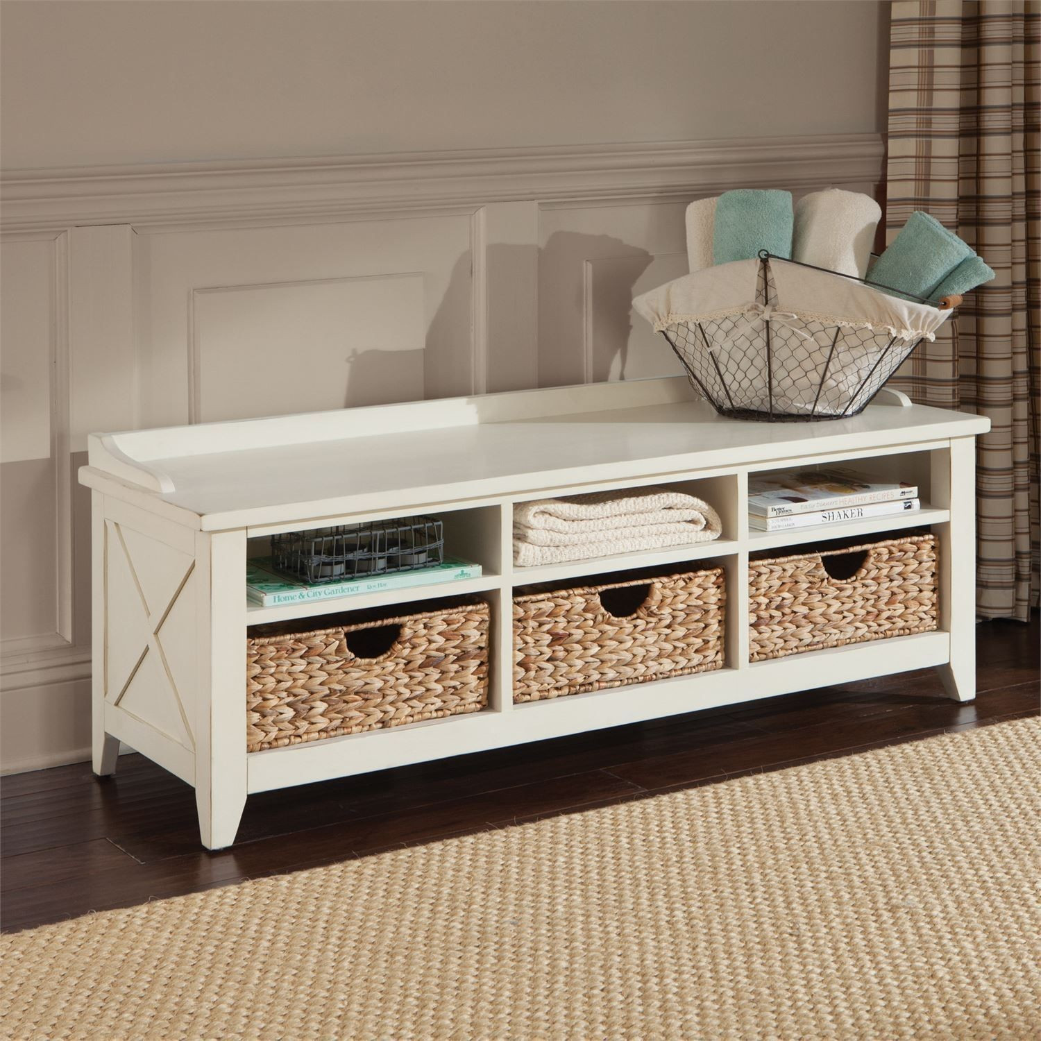 White Cubby Storage Bench
 Hearthstone Rustic White Cubby Storage Bench from Liberty