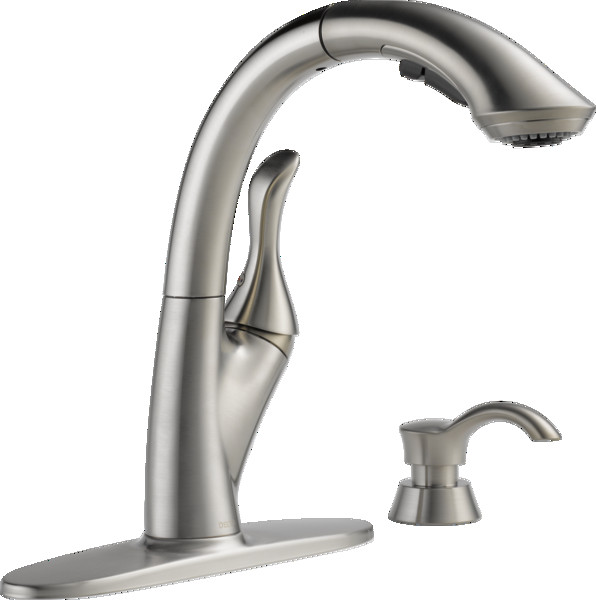 White Delta Kitchen Faucet
 Single Handle Pull Out Kitchen Faucet with Soap Dispenser