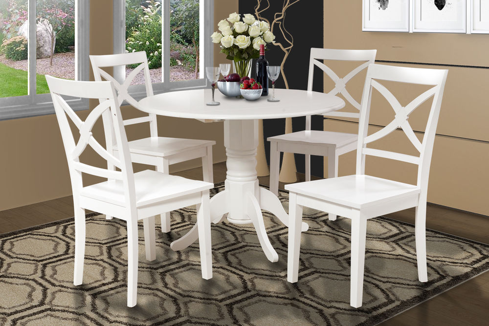 White Drop Leaf Kitchen Table
 42" ROUND DINETTE KITCHEN DINING ROOM TABLE SET W 9