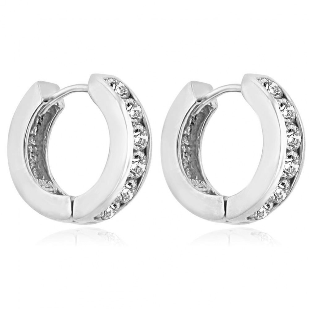 White Gold Hoop Earrings
 1 20 ct La s Round Cut Diamond Hoop Huggie Earrings In