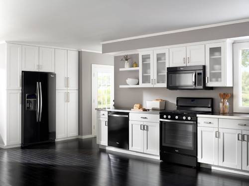 White Kitchen Black Appliances
 Kitchen with White Cabinets and Black Appliances