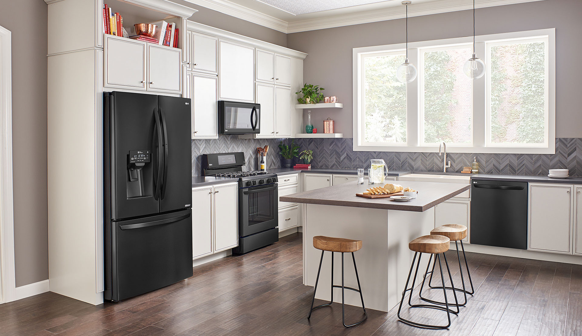 White Kitchen Black Appliances
 LG Matte Black Stainless Steel Embrace the Dark Side