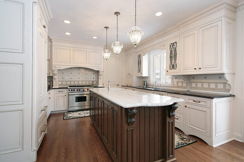 White Kitchen With Dark Island
 31 "New" Custom White Kitchens with Wood Islands