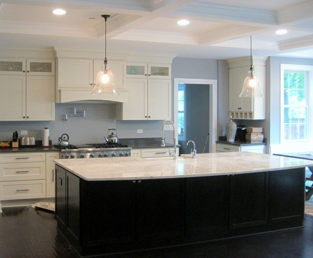 White Kitchen With Dark Island
 White shaker kitchen large dark island Modern Kitchen