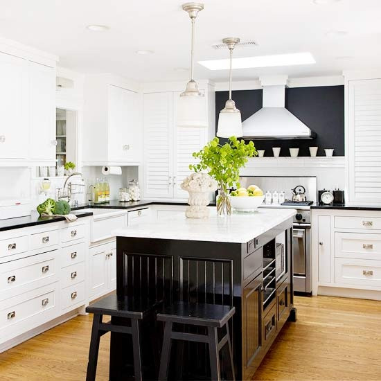 White Kitchen With Dark Island
 25 Beautiful Black and White Kitchens The Cottage Market