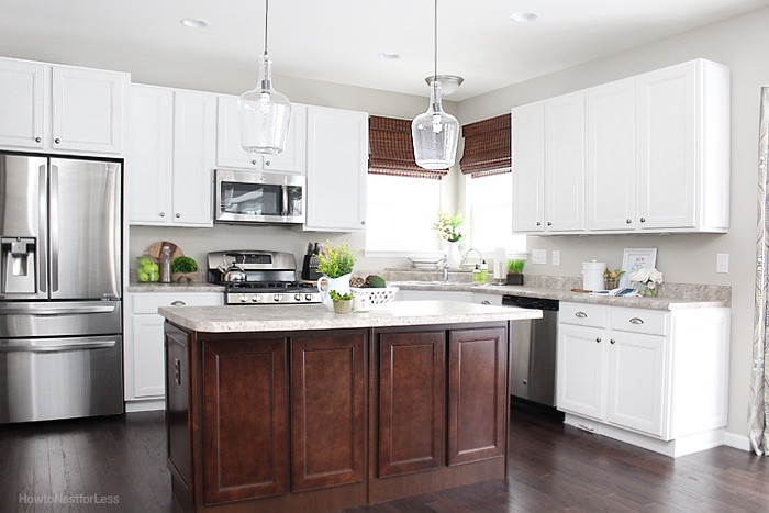 White Kitchen With Dark Island
 Kitchen Updates and Bar Stool Ideas How to Nest for Less™