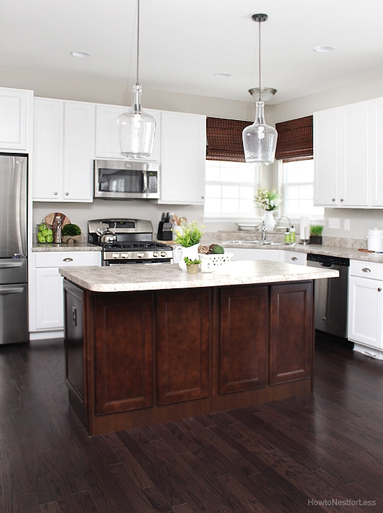 White Kitchen With Dark Island
 Kitchen Updates and Bar Stool Ideas How to Nest for Less™