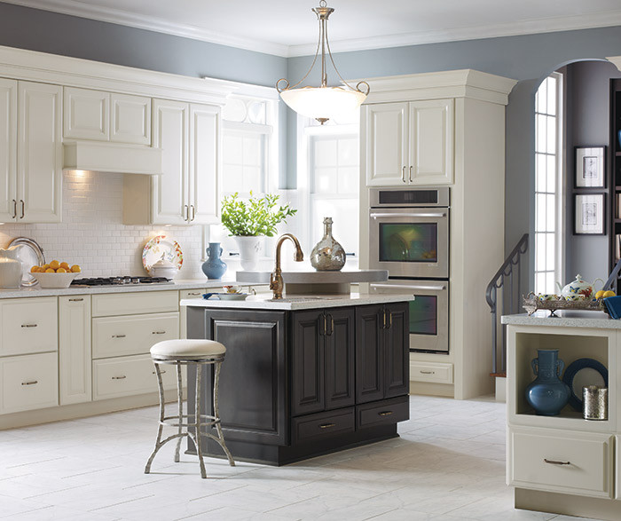 White Kitchen With Dark Island
 Traditional Kitchen Cabinets with Island Diamond