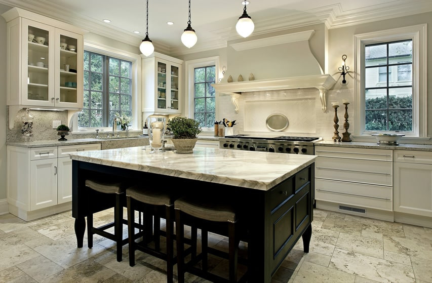 White Kitchen With Dark Island
 35 Beautiful White Kitchen Designs With