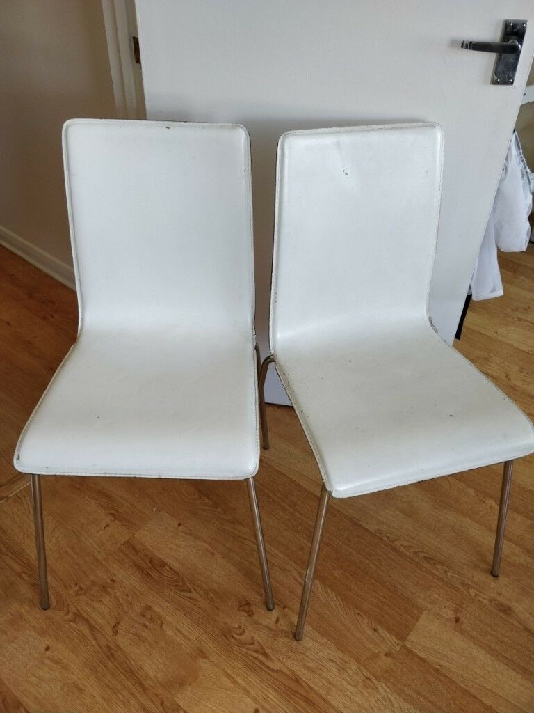 White Leather Kitchen Chairs
 2 x white leather kitchen chairs IKEA dining table