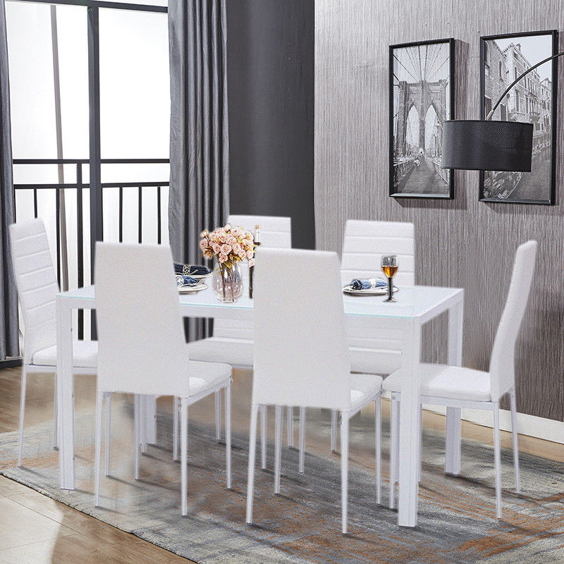 White Leather Kitchen Chairs
 Modern White Glass Dining Table Set and 4 6 Padded Leather