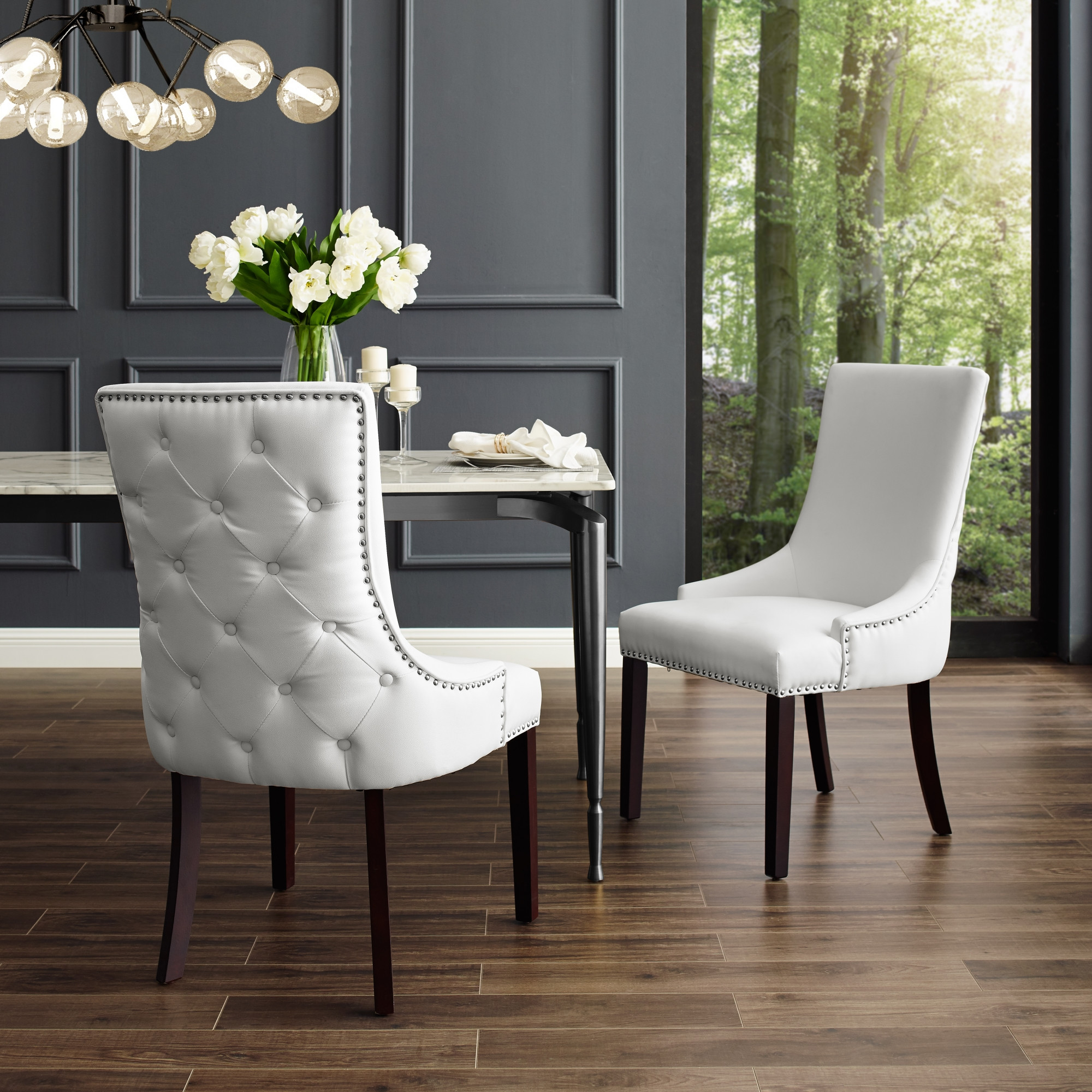 White Leather Kitchen Chairs
 Annabelle White Leather PU Dining Chair Set of 2