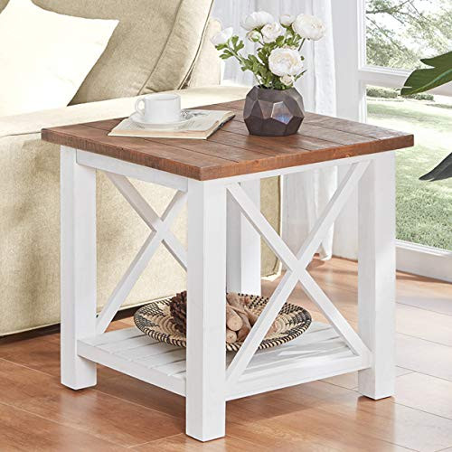 White Living Room End Tables
 Furnichoi Farmhouse Wood End Table for Living Room