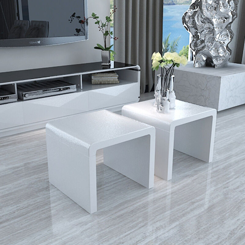 White Living Room End Tables
 SET OF 2 MODERN DESIGN HIGH GLOSS WHITE COFFEE TABLE SIDE