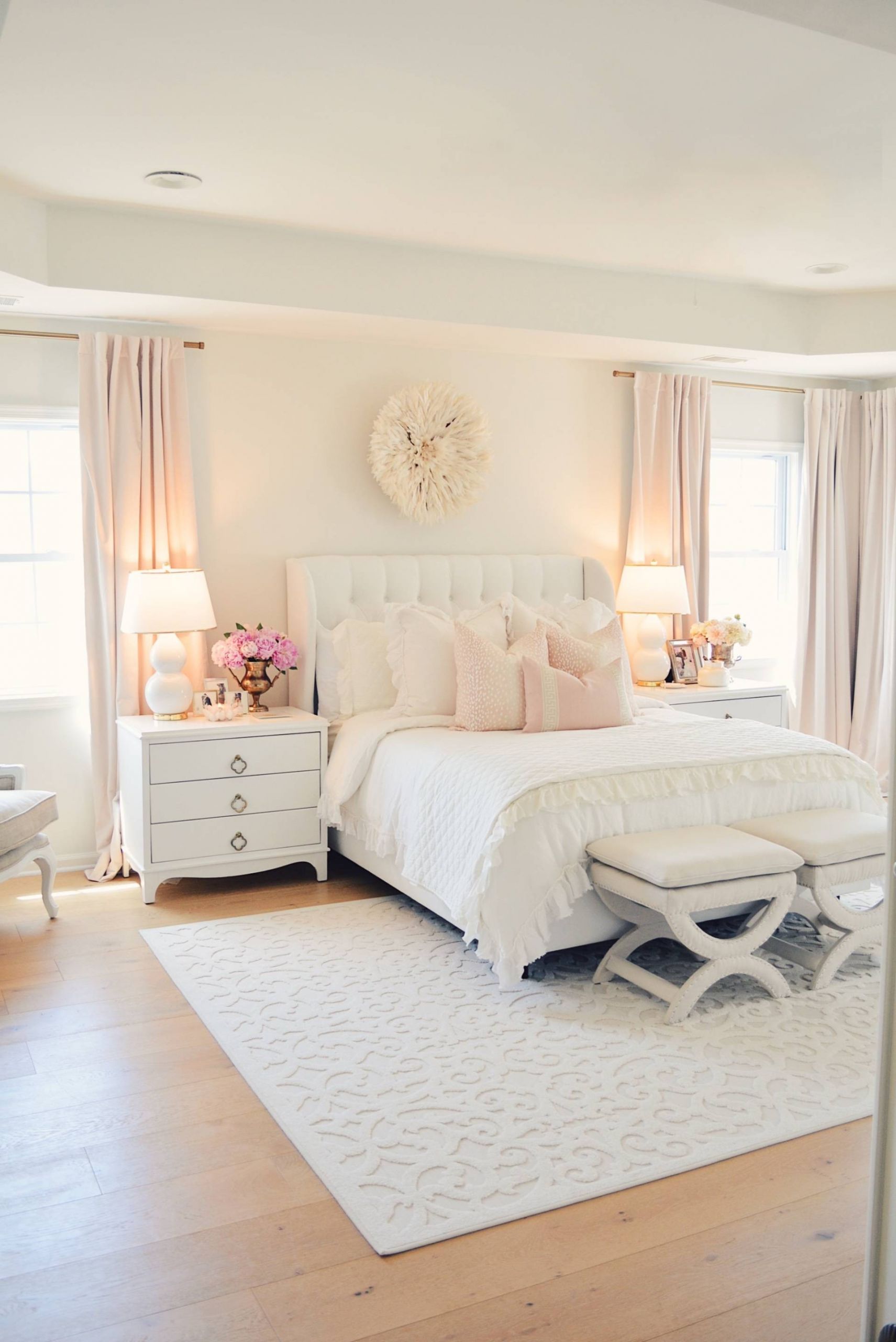 White Master Bedroom
 Elegant White Master Bedroom & Blush Decorative Pillowsl