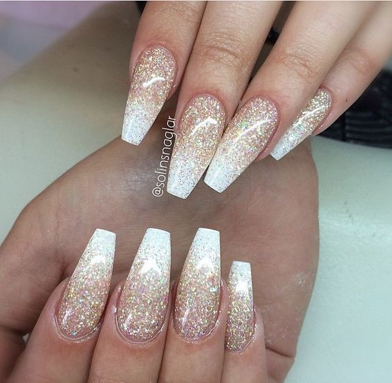 White Nails With Gold Glitter
 The Best Coffin Nails Ideas That Suit Everyone