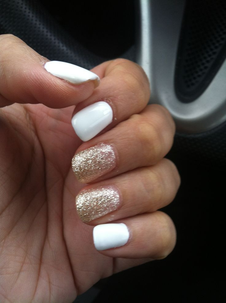 White Nails With Gold Glitter
 55 Most Beautiful And Easy Glitter Accent Nail Art Ideas