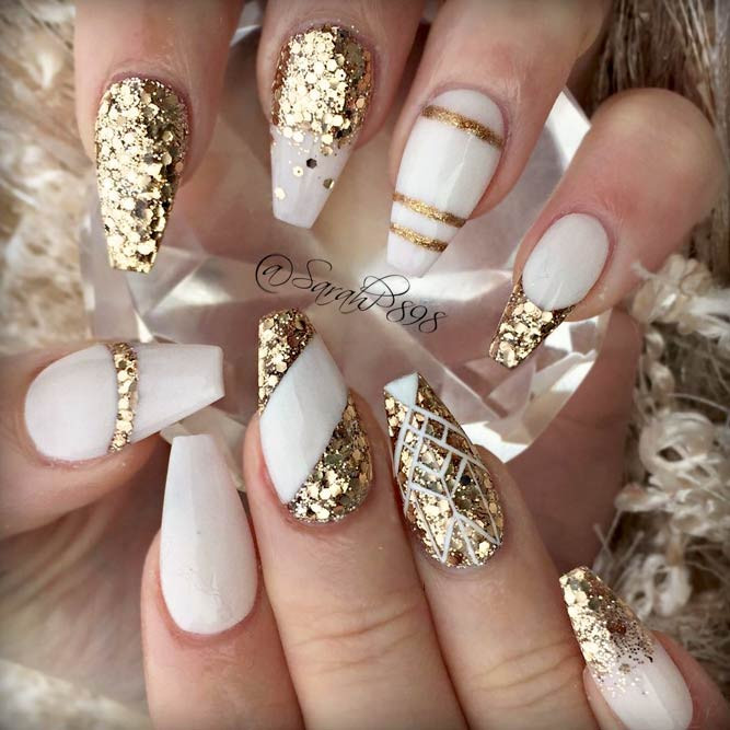 White Nails With Gold Glitter
 The Impact Gold Glitter Luxe Nails