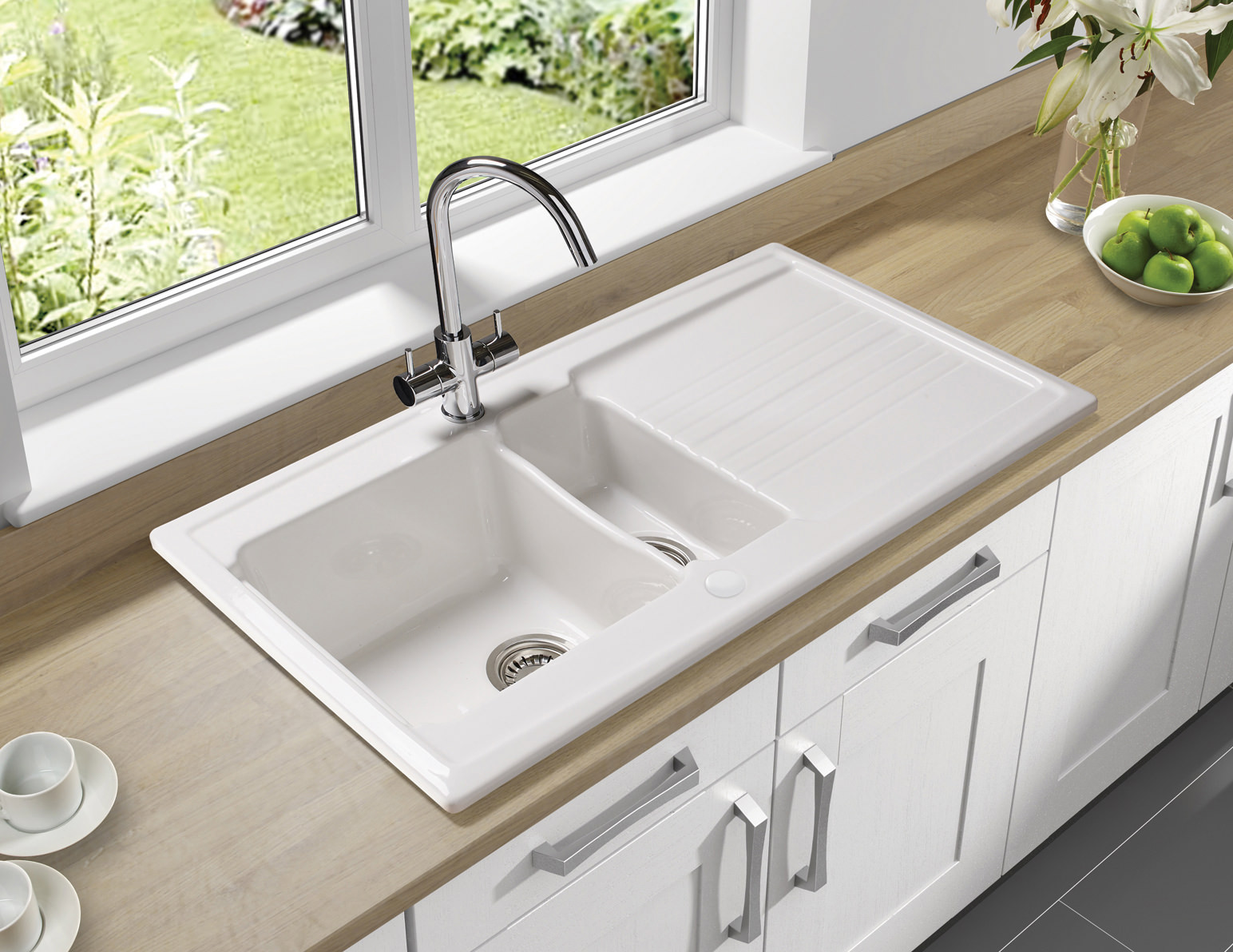 White Porcelain Kitchen Sink
 Astracast Equinox 1 5 Bowl White Ceramic Inset Kitchen