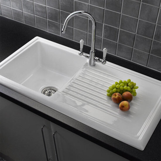 White Porcelain Kitchen Sink
 Reginox RL304CW White Ceramic Single Bowl Kitchen Sink