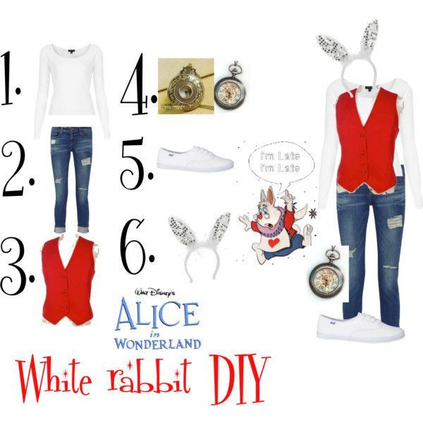 White Rabbit Costume DIY
 White rabbit diy Halloween costume by dreamingdisney on Polyvore featuring Topshop Frame Denim