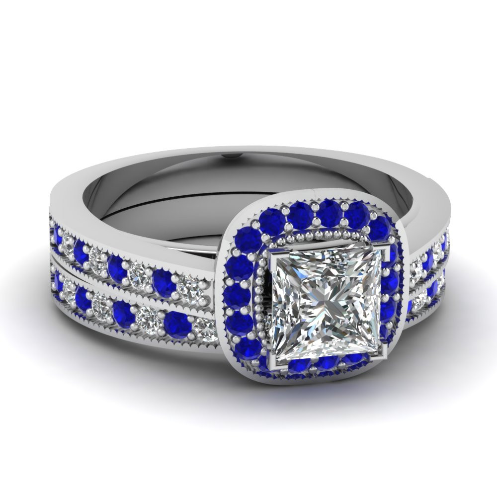 White Sapphire Wedding Ring Sets
 White Gold Princess White Diamond Engagement Wedding Ring