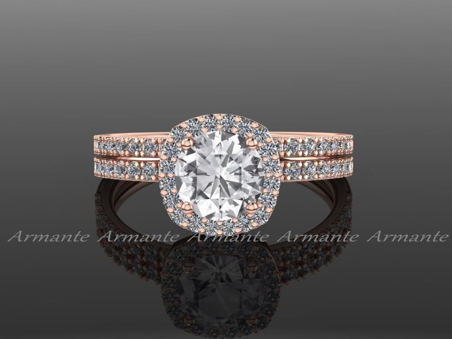 White Sapphire Wedding Ring Sets
 14K Rose Gold White Sapphire Wedding Ring Set