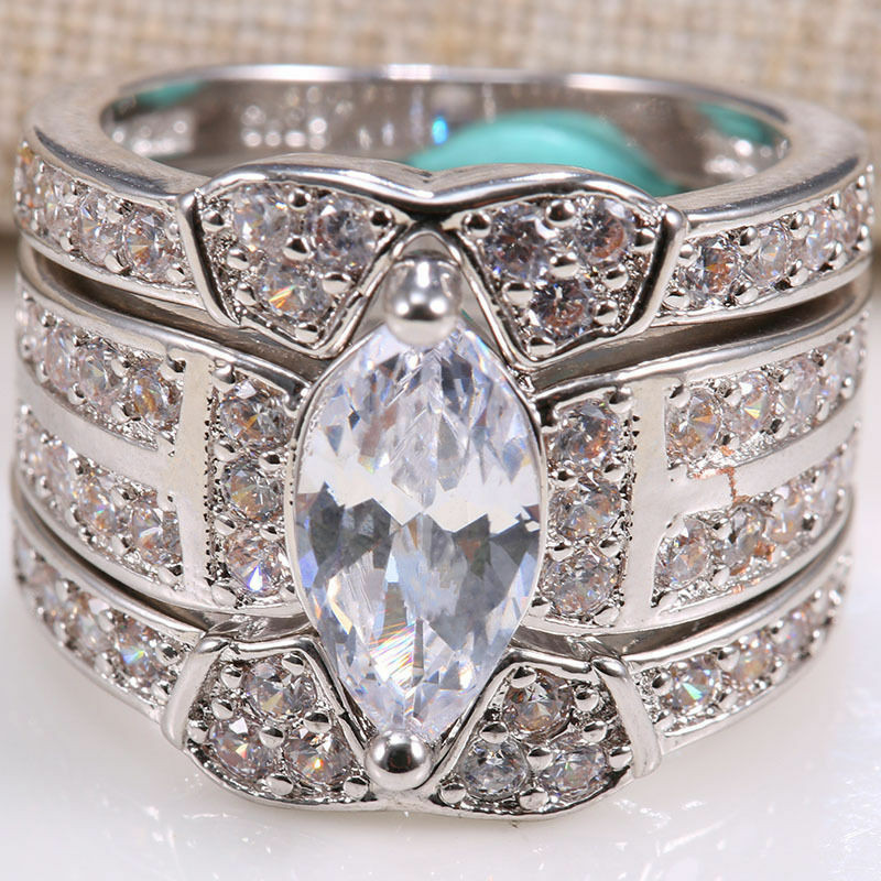 White Sapphire Wedding Ring Sets
 925 Sterling Silver Women Fashion White Sapphire Wedding
