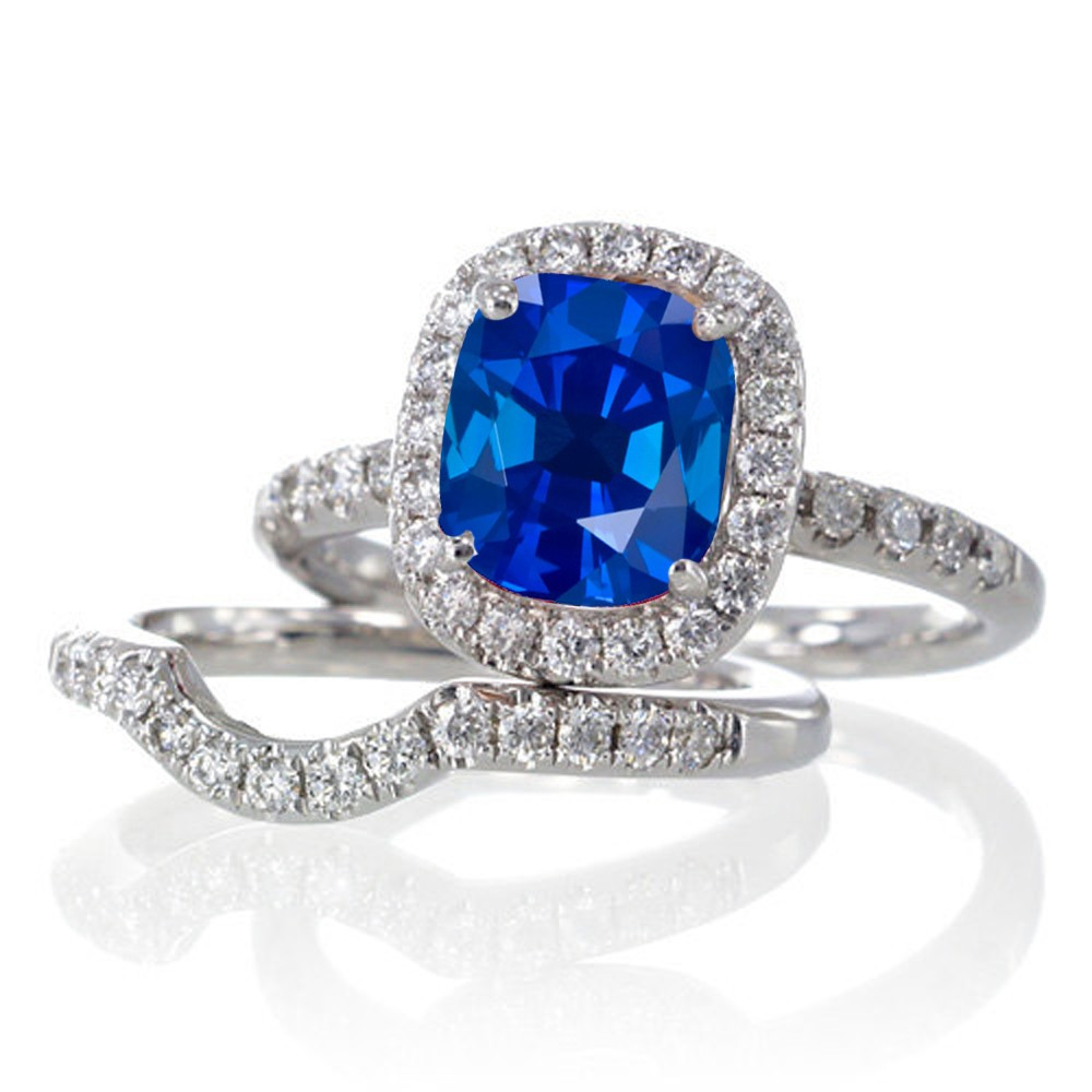 White Sapphire Wedding Ring Sets
 2 Carat Unique Sapphire and diamond Bridal Ring Set on 10k
