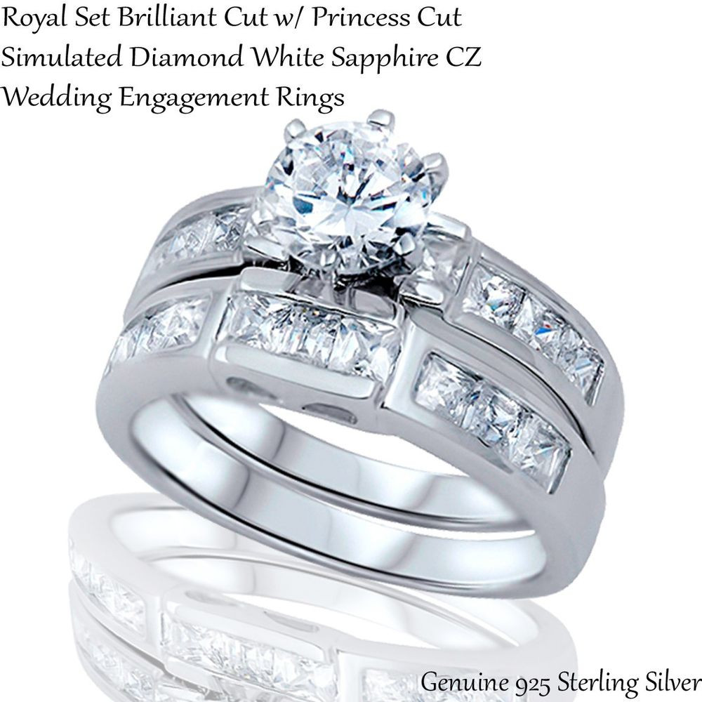 White Sapphire Wedding Ring Sets
 Engagement Wedding Round Princess Cut White Sapphire
