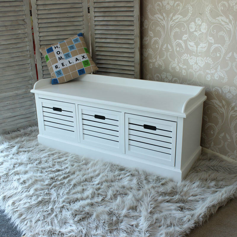 White Storage Chest Bench
 White Storage Bench With 3 Drawers Hall Unit Crate Wood