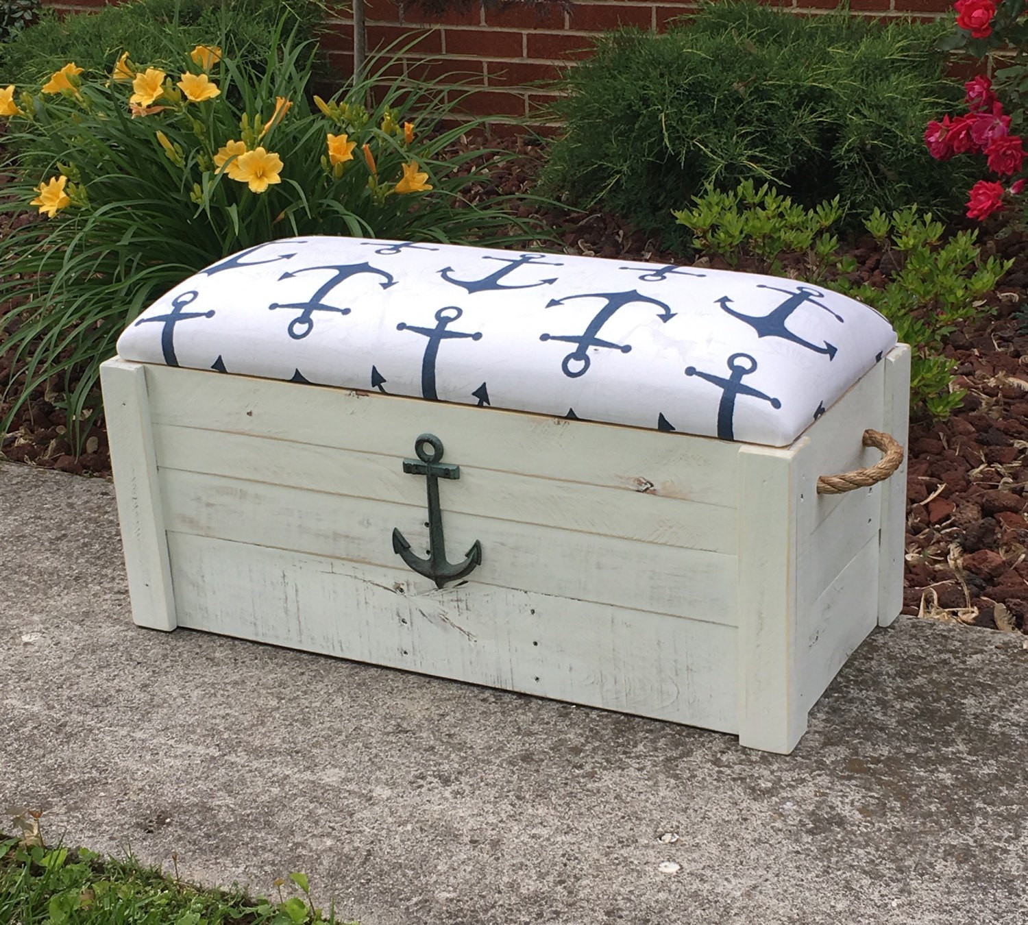 White Storage Chest Bench
 Hope chest Toy box White distressed paint Entryway bench