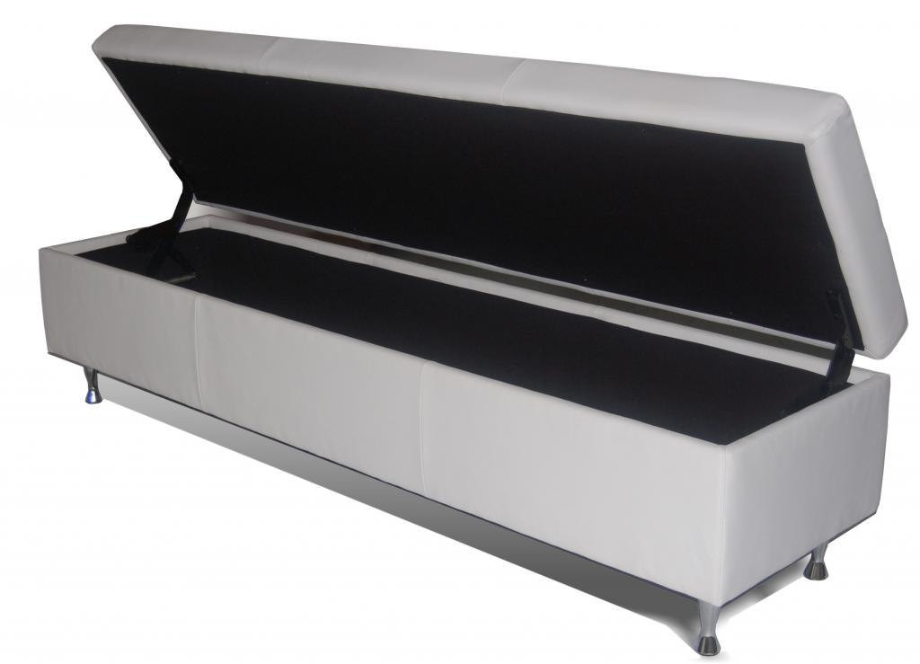 White Storage Chest Bench
 Contemporary King Size White Genuine Leather Tufted