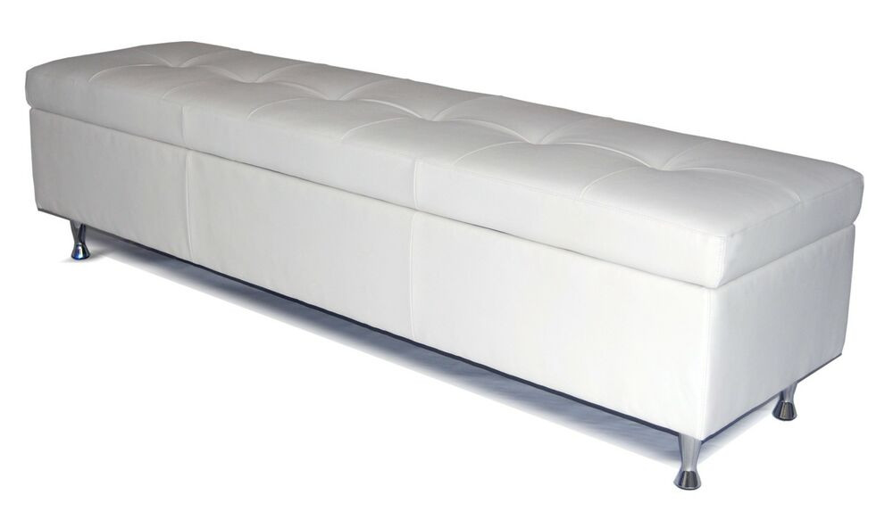 White Storage Chest Bench
 Contemporary King White Genuine Leather Tufted Storage