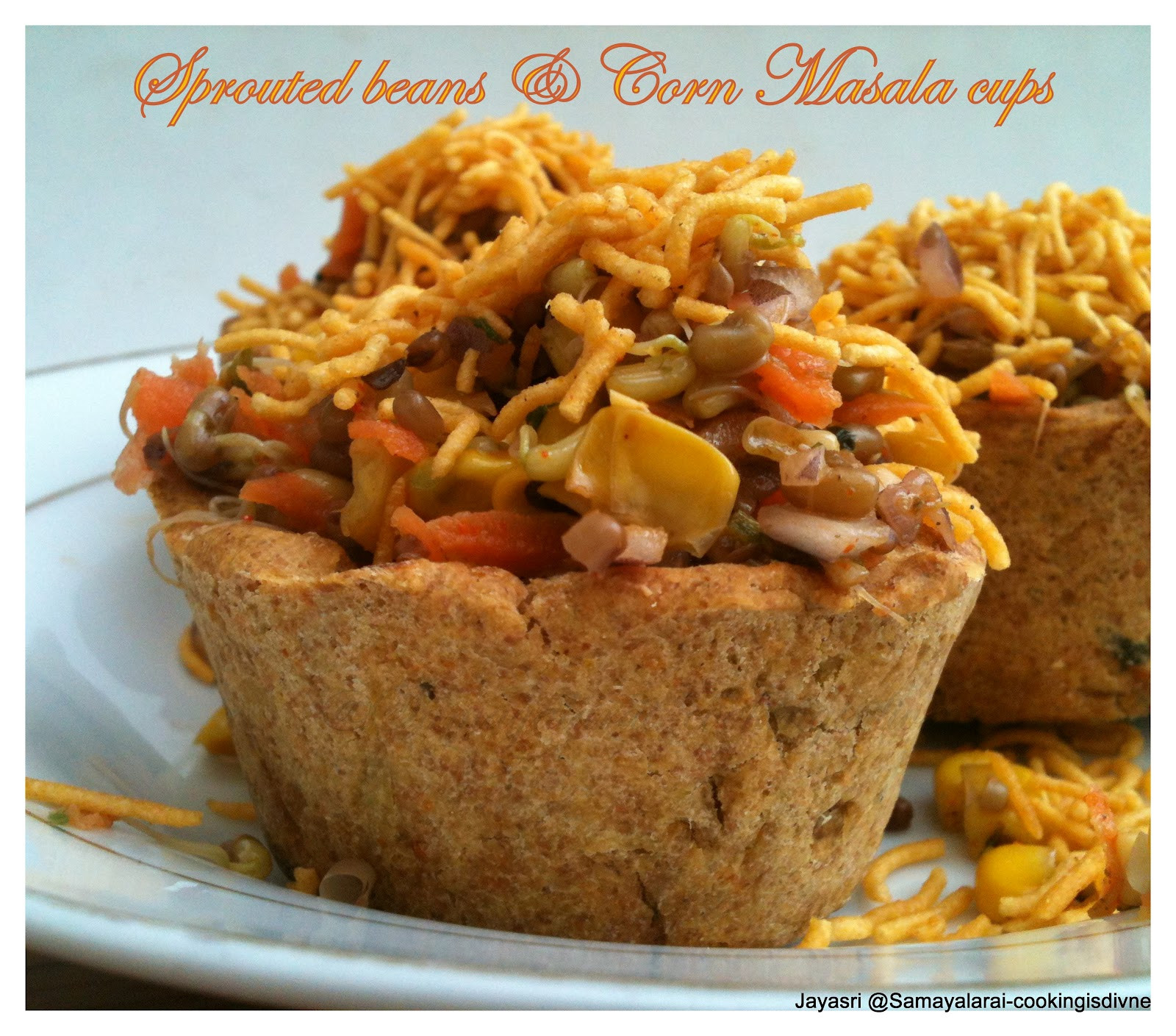 Whole Grain Cornmeal
 Samayalarai whole wheat & Corn meal cups with sprouted chat