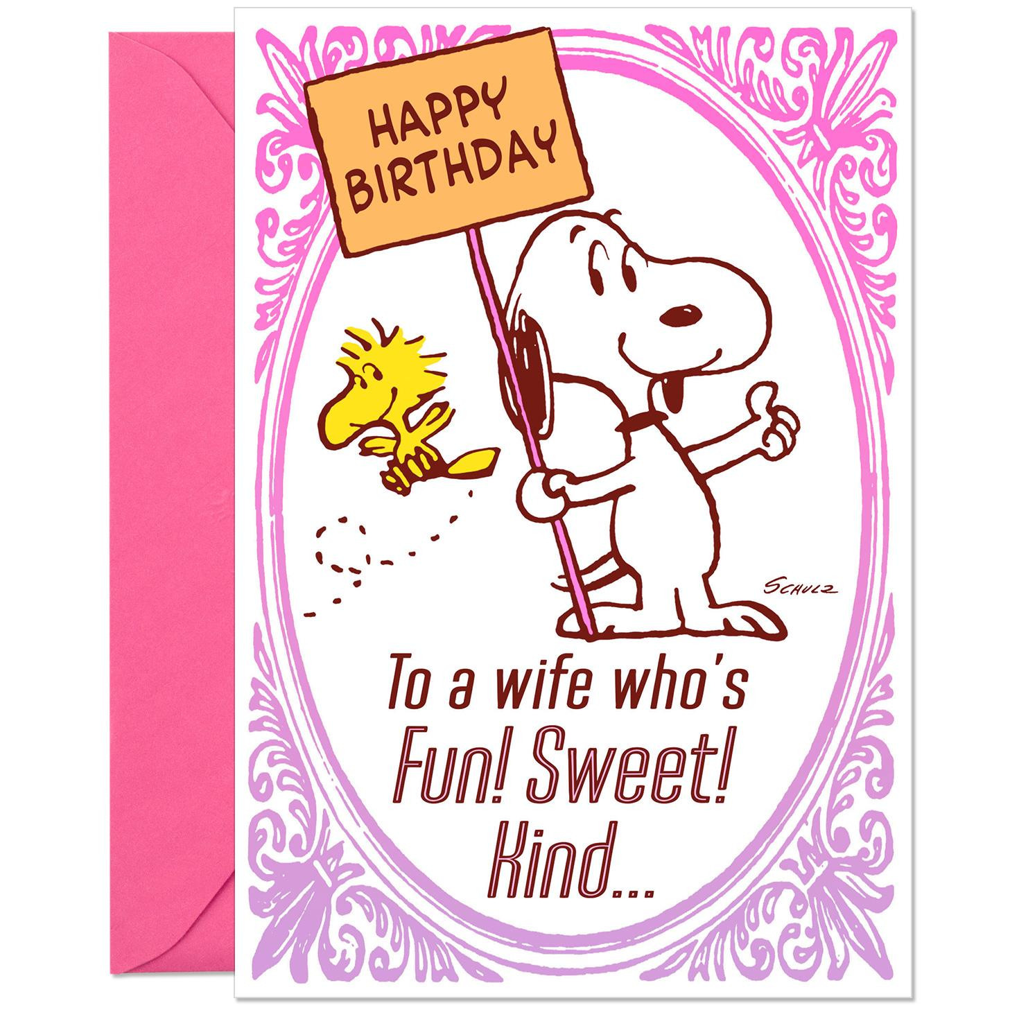 Wife Birthday Card
 Peanuts Snoopy and Woodstock Sweet Wife Funny Birthday