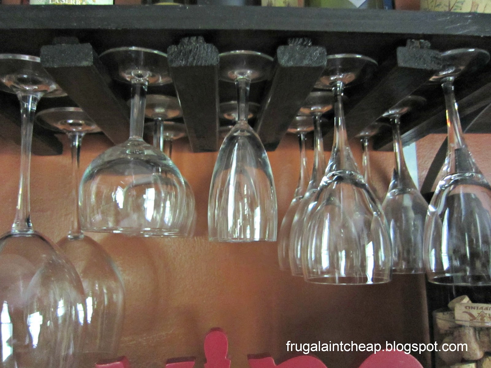 Wine Glass Rack DIY
 Frugal Ain t Cheap DIY wine glass rack