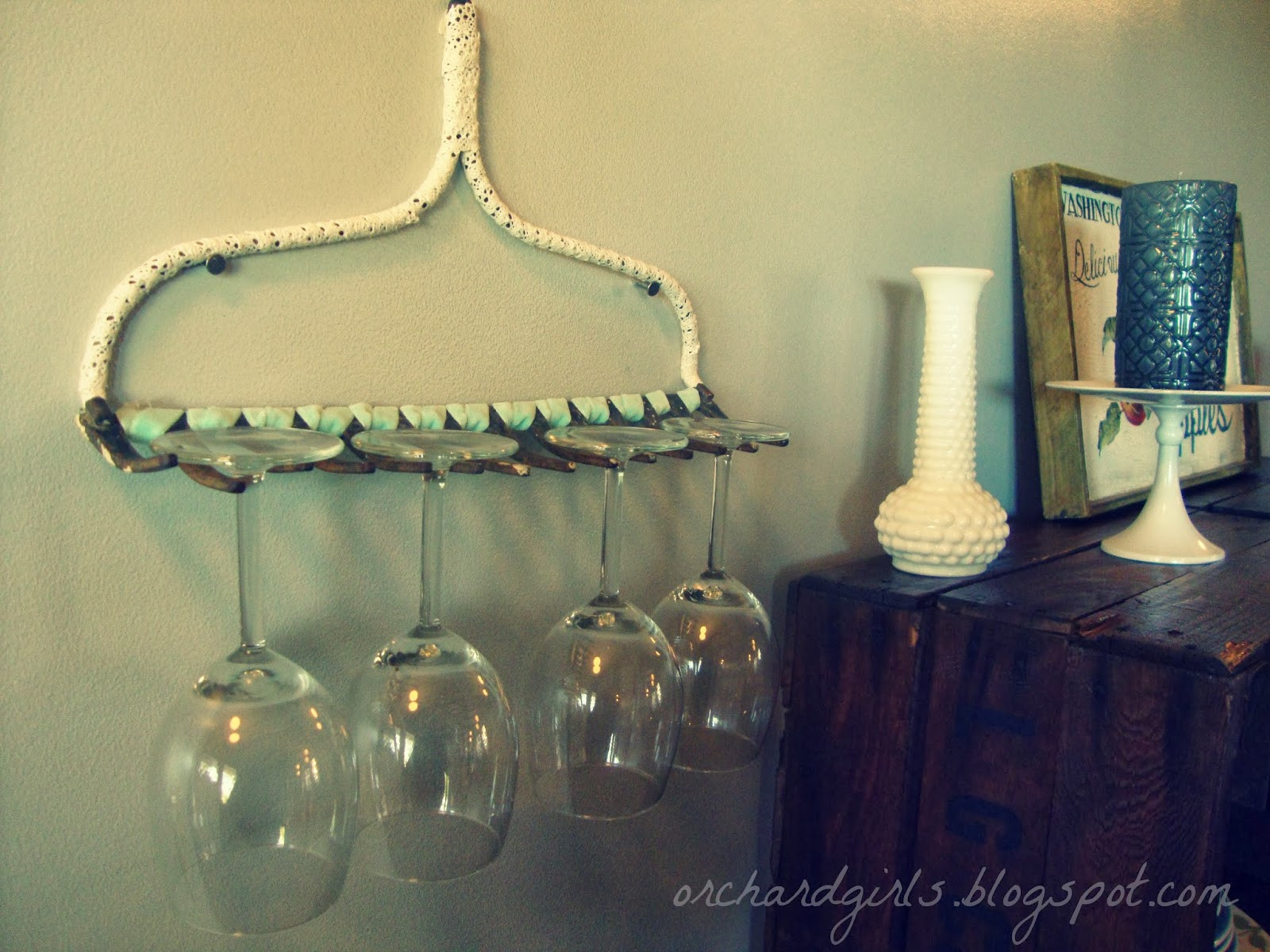 Wine Glass Rack DIY
 Orchard Girls Thrifty Thursday DIY Wine Glass Rack