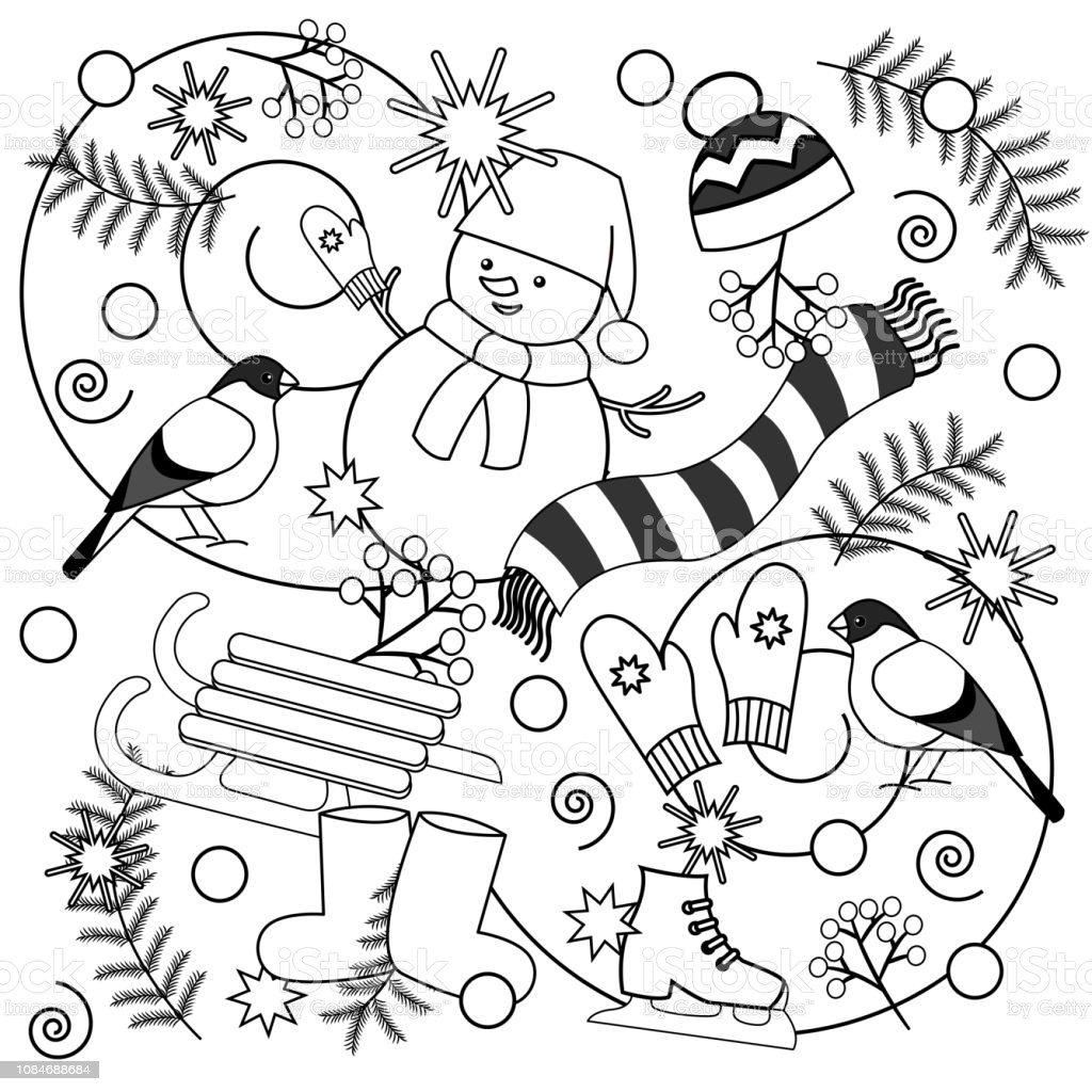 Winter Coloring Pages For Kids
 Winter Coloring Pages For Kids And Adults Stock