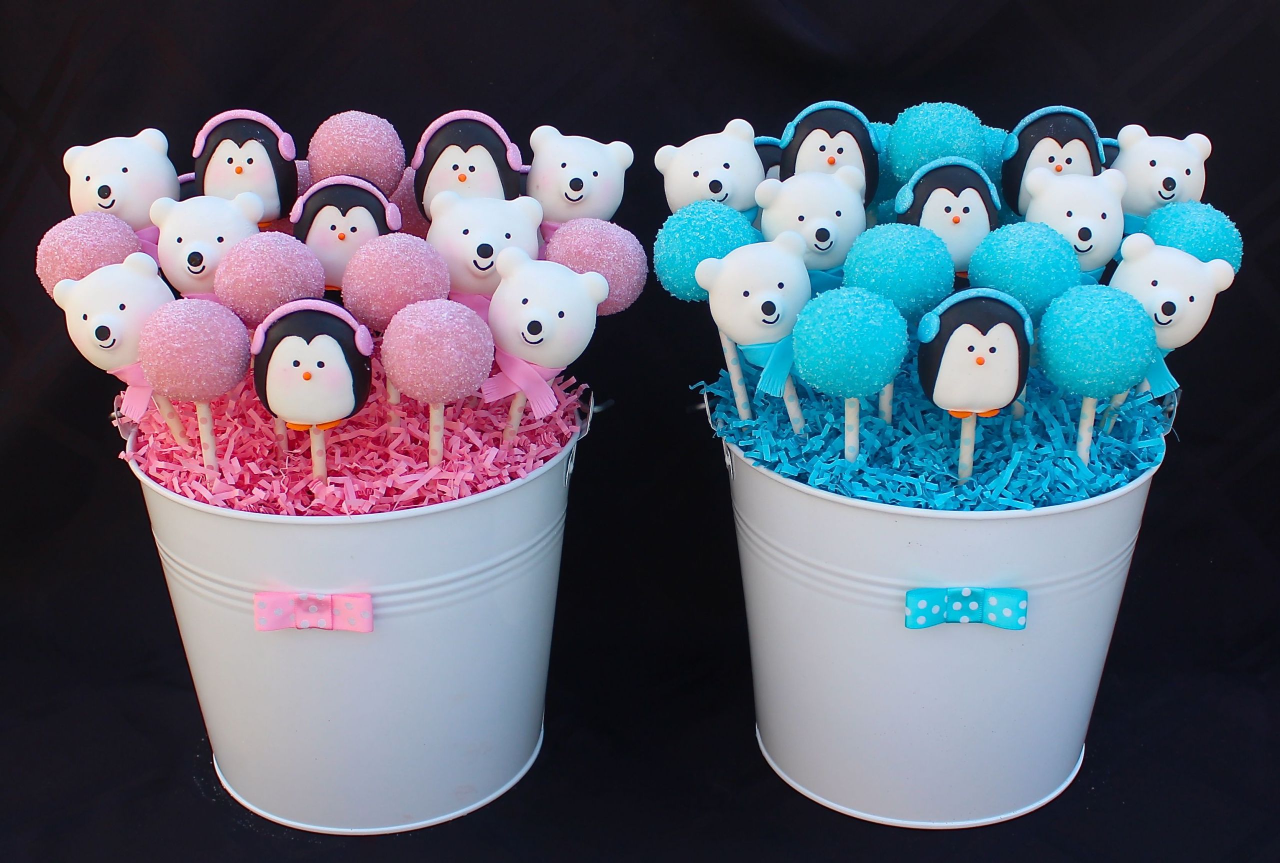 Winter Gender Reveal Party Ideas
 Winter themed Gender Reveal Cake Pops with polar bears and