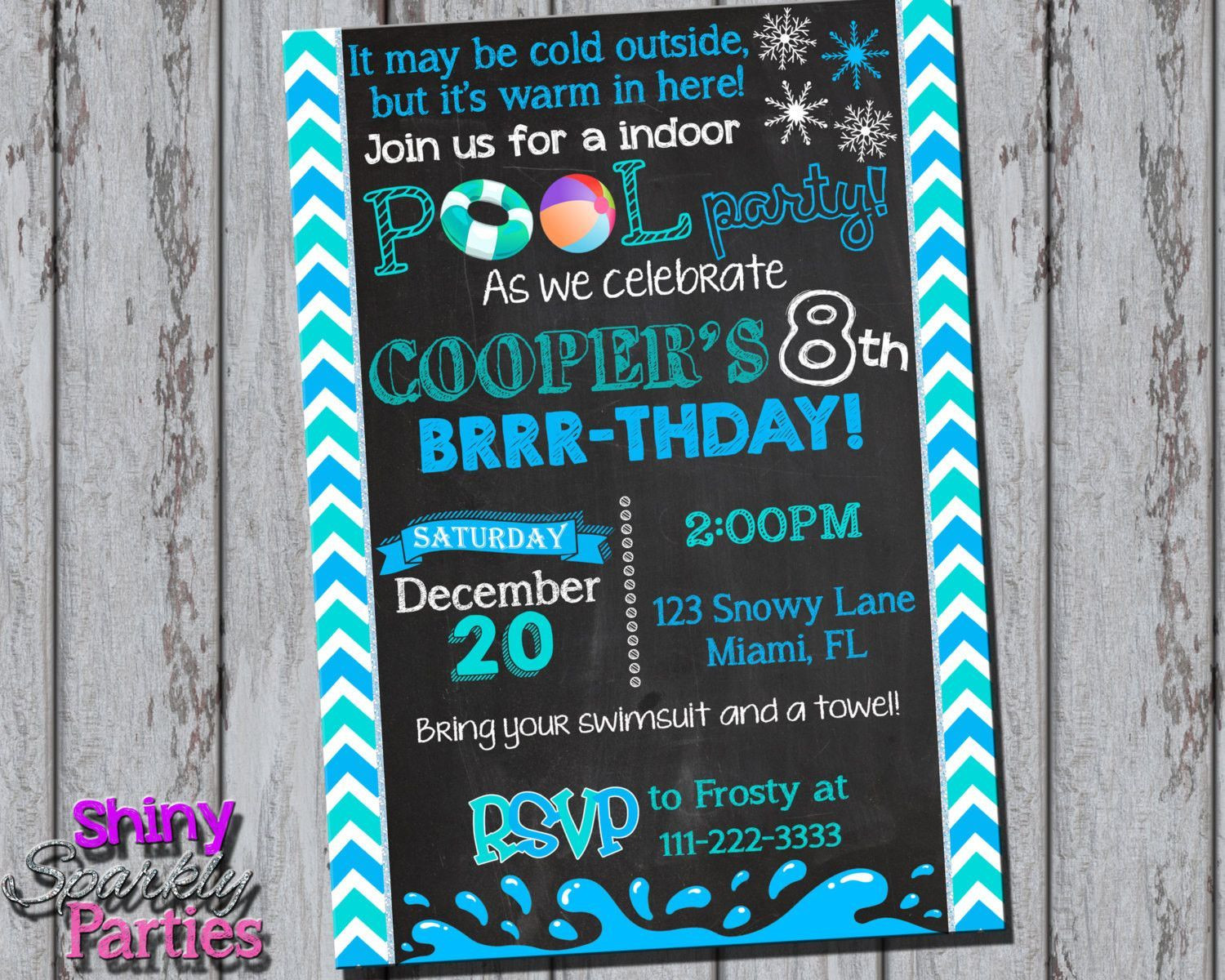Winter Indoor Pool Party Ideas
 Printable Winter Pool Party Invitation Digital File ly
