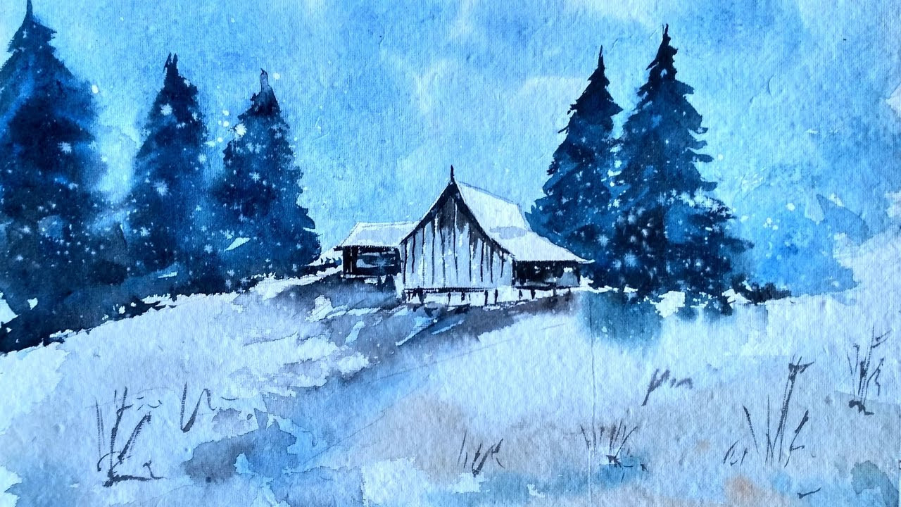 Winter Landscape Painting
 How To Paint Watercolor Winter Landscape